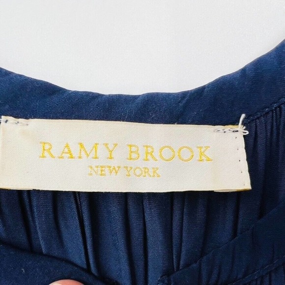 Ramy Brook Navy Blue Embroidered Smocked Waist Mini Dress size Small Flutter - Picture 6 of 10